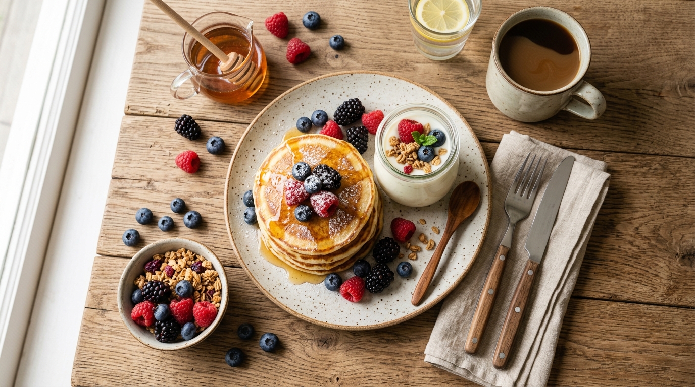 Deux bols posés sur une table en bois : l'un contient du kéfir de lait légèrement pétillant avec des grains visibles, l'autre un yaourt nature crémeux, illustrant deux options fermentées pour une alimentation saine.