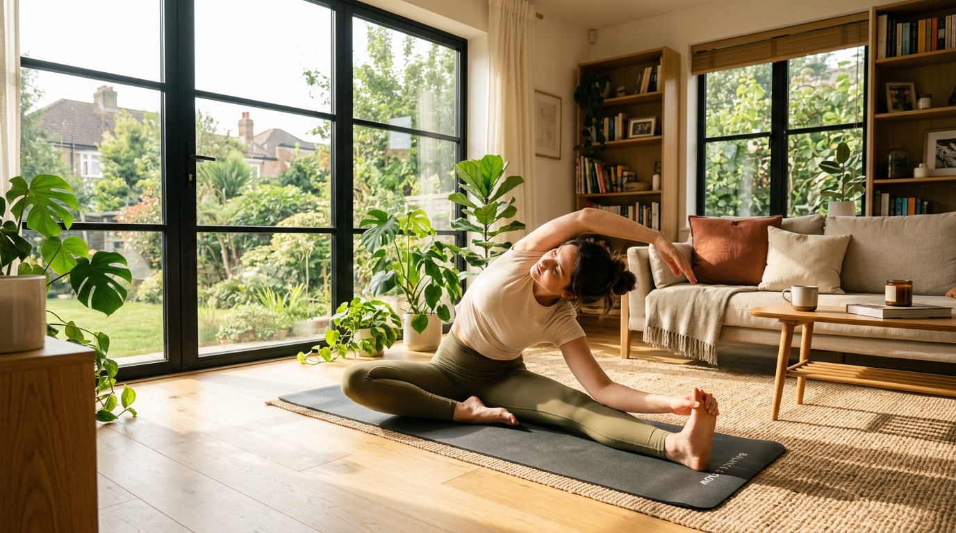 Femme faisant du yoga pour équilibrer son microbiote via l’activité physique modérée